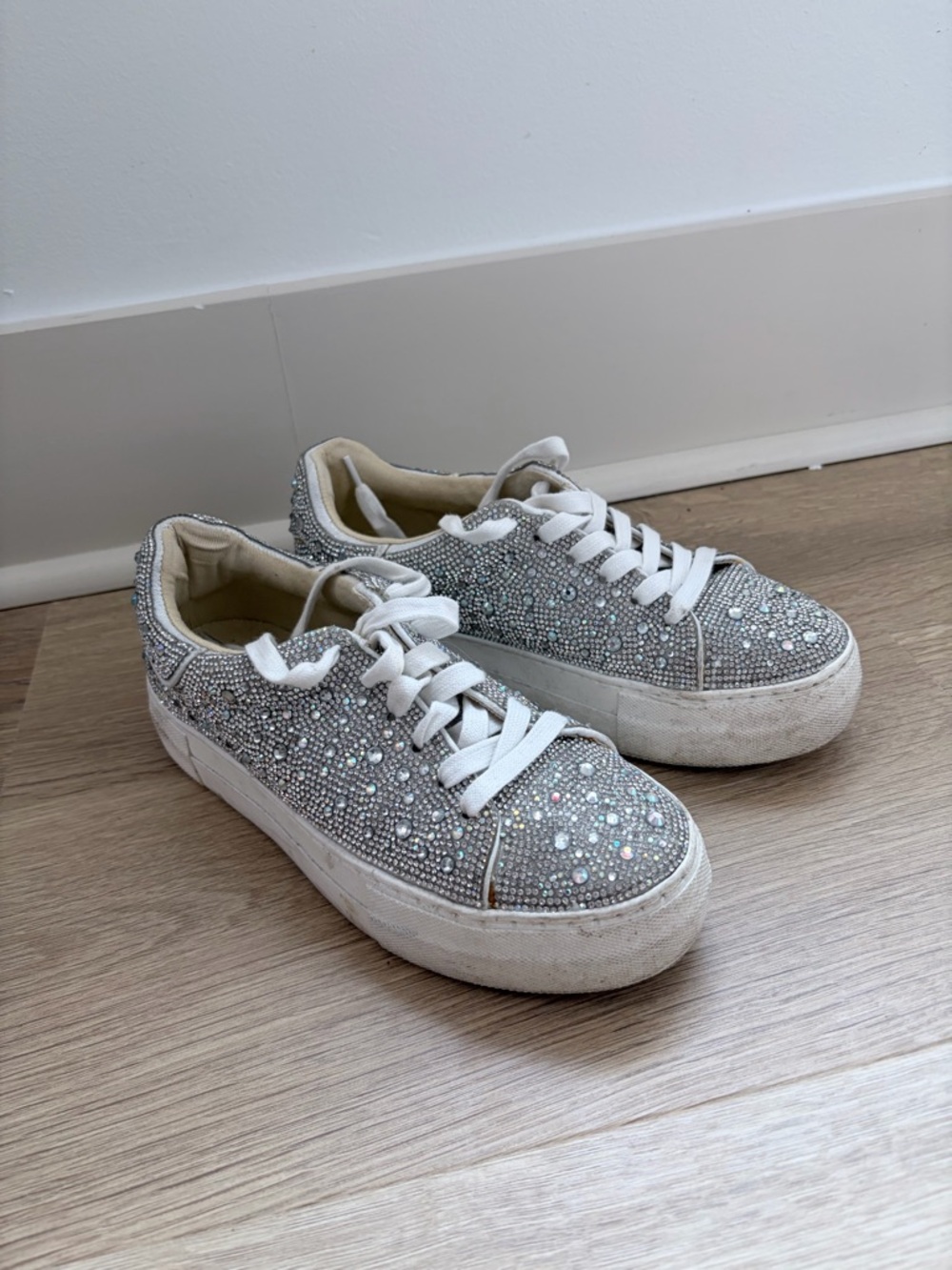 Betsey Johnson Silver Crystal Embellished Platform Sneakers